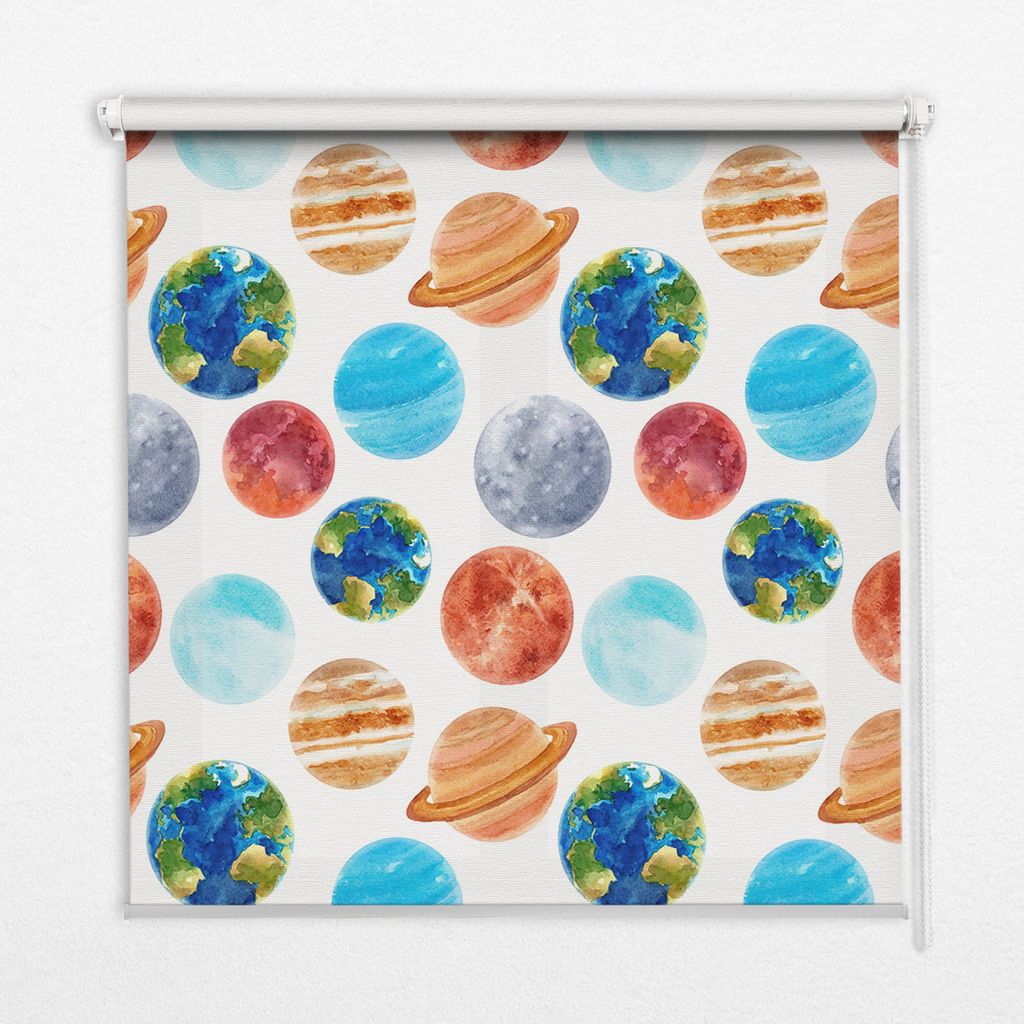 Seitenzug-Rollo Fensterrollo Jalousie - Lichtdurchlässig Springrollos - 150x180 cm - Planeten