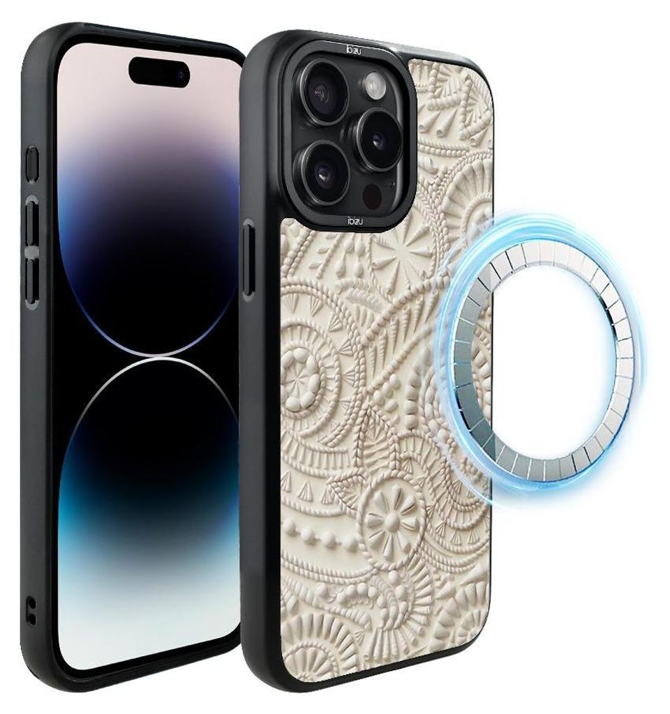 Schutzhülle für das iPhone 14 Pro, MagSafe-kompatibel, mattschwarze Seiten, Sanddekoration