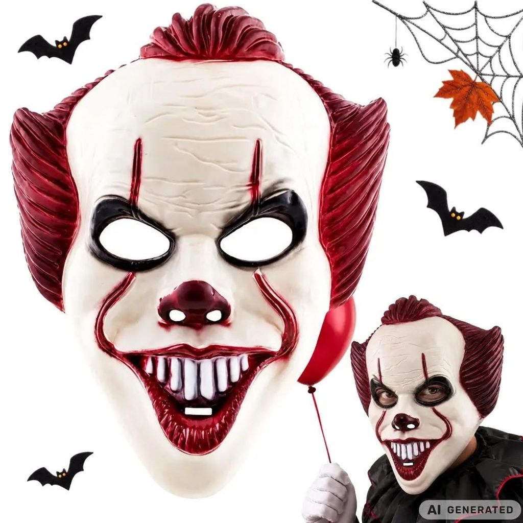 Maska strašidelného klauna na Halloween – celo tvárová, Obrázok produktu 