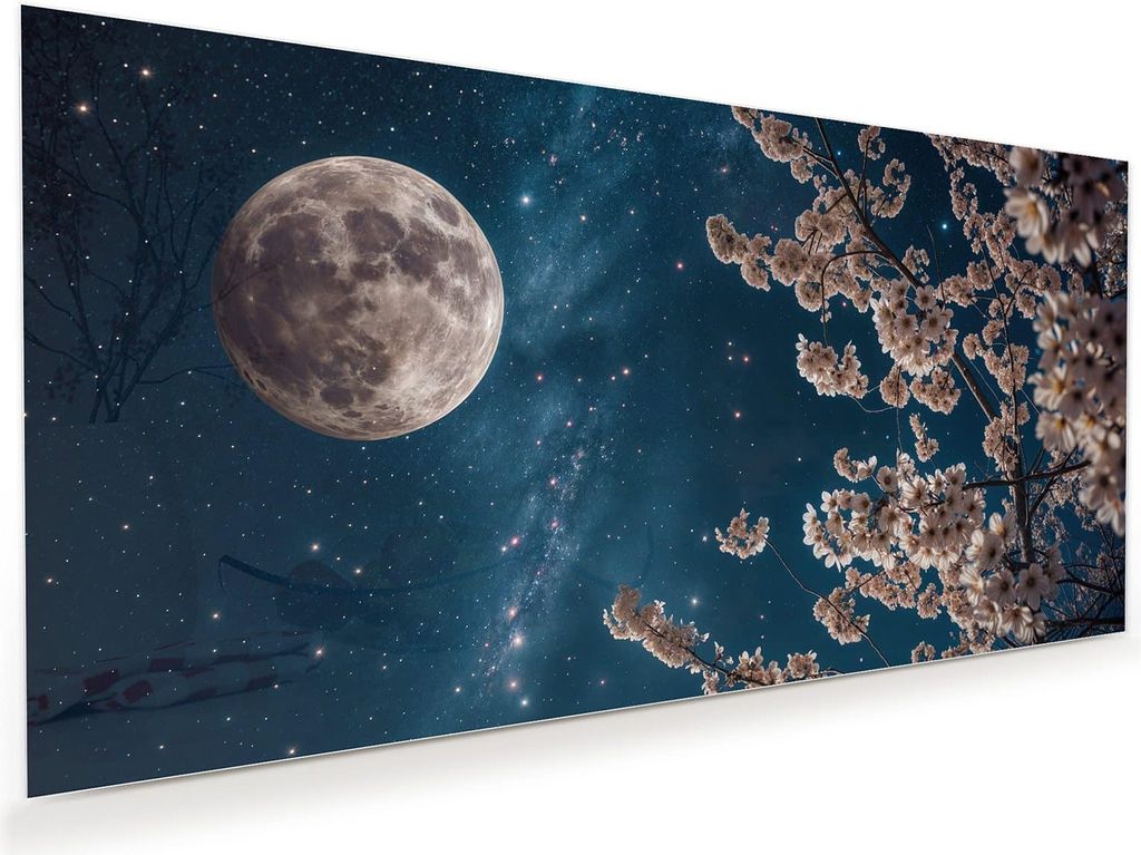 Glasbild 60x30cm in XXL für Wohnzimmer, Schlafzimmer Motiv Mondblumen Nacht