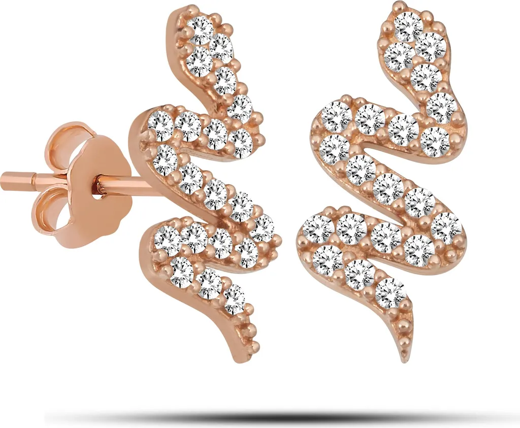 Boucles d'oreilles serpent argent 925 rose avec pavage zircone scintillant
