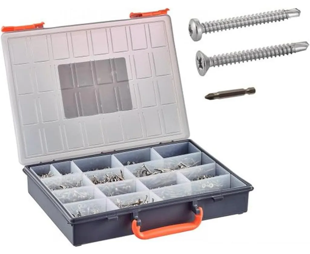 Vis Autoperceuses Inox A2 Pozidriv D-Work - Kit 1364 Pcs et Embouts