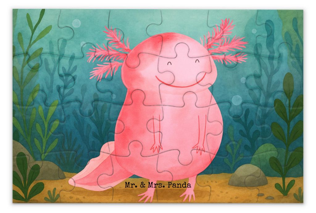 Mr. & Mrs. Panda Puzzle Axolotl Glücklich Design 24 Teile - Weiß - Geschenk, 300, 1500, Geduldspiel, Lurch, 500, Motivation, Lebensfroh, 2000, gu...