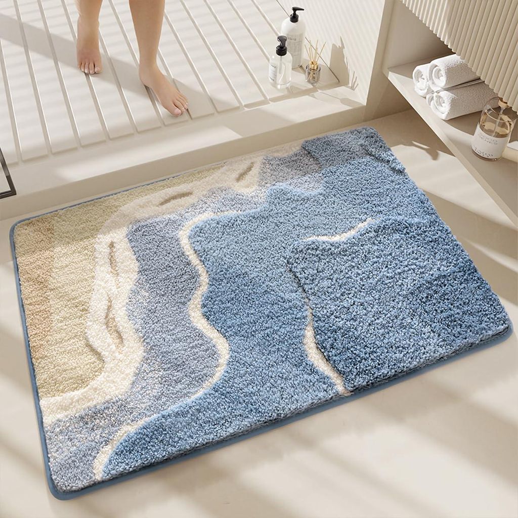 Niedlicher Badteppich mit Meeresmotiv, super saugfähig, maschinenwaschbar, rutschfest, flauschiger Teppich für Dusche, Schlafzimmer und Wohnzimme...