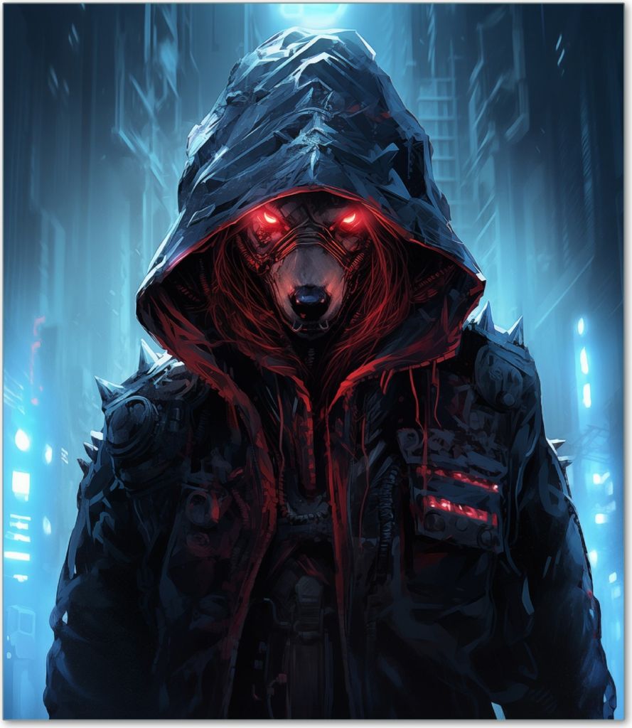 Wallario Herdabdeckplatte aus Glas, Größe 52 x 60 cm 1-teilig, Motiv Dunkler Cyberwolf