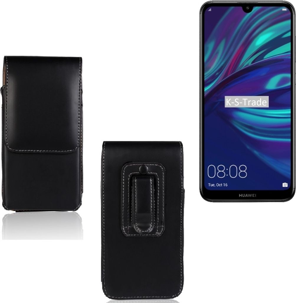 K-S-Trade Gürteltasche für Huawei Y7 (2019) Schutz Hülle Handy Hülle mit Magnetverschluss Holster in schwarz