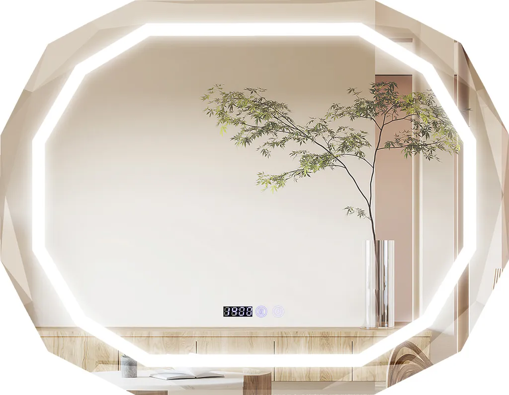 Miroir de Courtoisie LED Elliptique 3 Couleurs avec Antibuee et Horloge