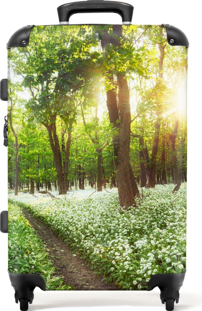 NoBoringSuitcases.com Großer Koffer - Wald - Blumen - Sonne - Bäume - Frühling - Kombinationsschloss TSA - Hartschalen Trolley 4 Rollen - 72 l...