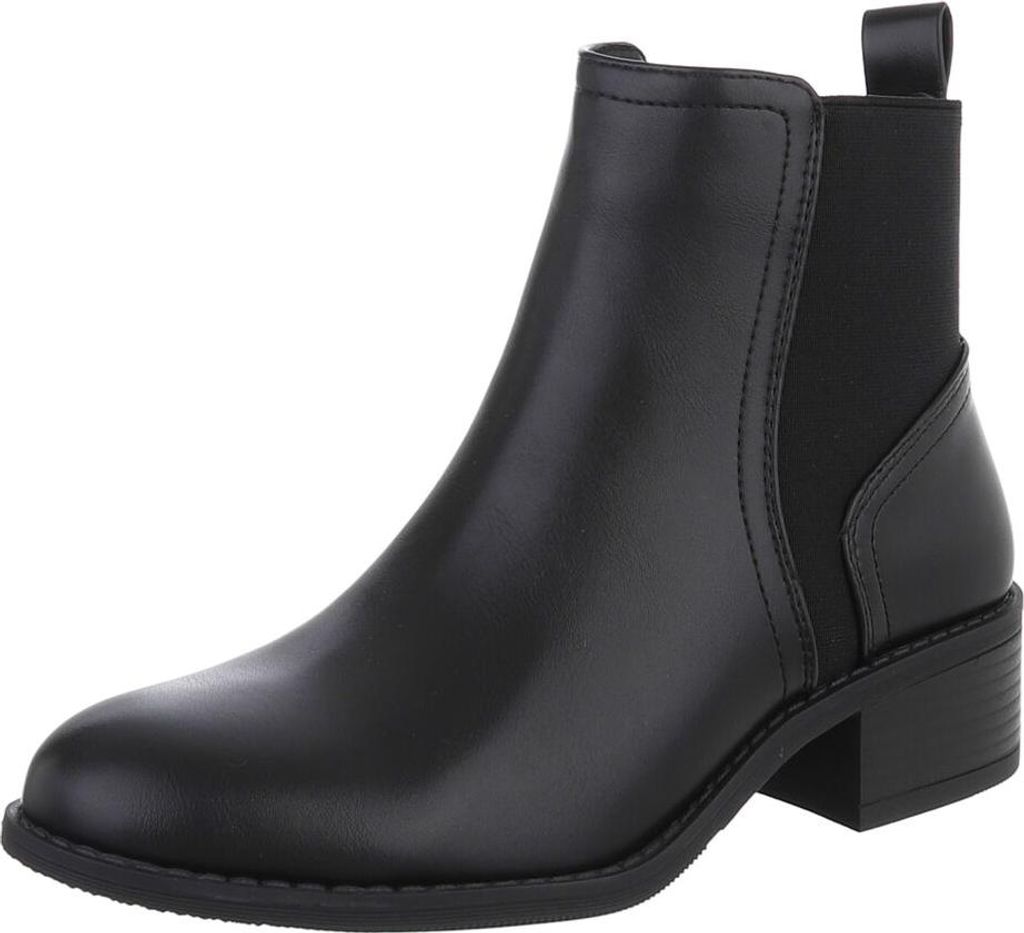 Ital-Design Damen Stiefeletten Chelsea Boots Leicht gefüttert Textiloptik, Lederoptik Flache Stiefeletten 90169388 Schwarz Gr. 38