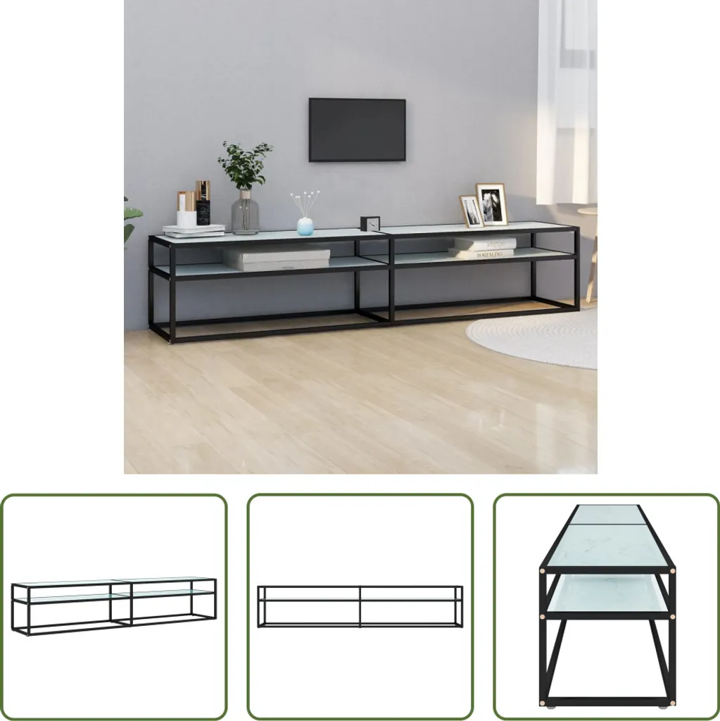 Mobile TV Bianco Effetto Marmo 200cm Vetro Temperato Living Store