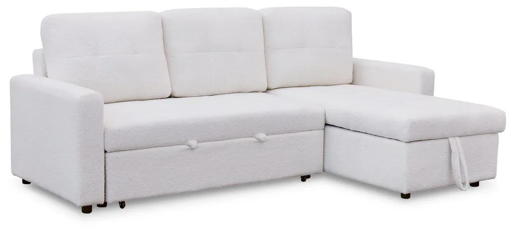 Menzzo Toledo Canapé d'Angle Convertible en Tissu Bouclette Crème Chic