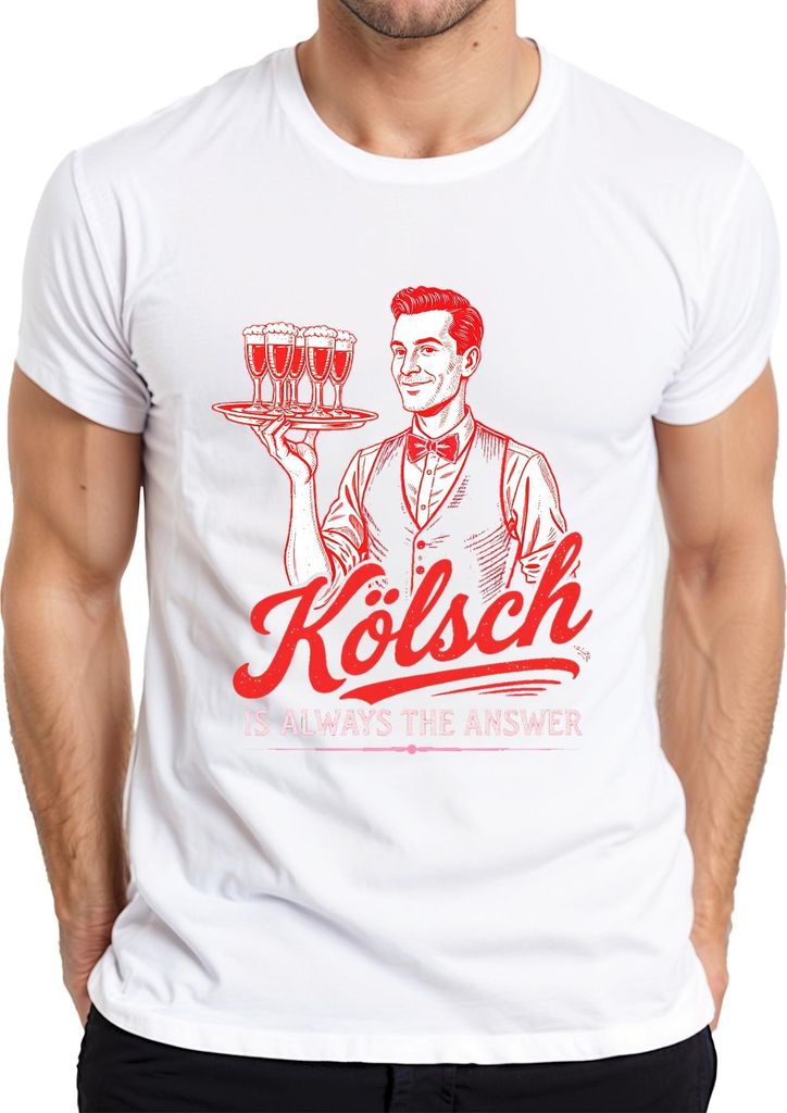 Kölsch is always the answer Köbes Kellner Stange Köln Bier lustig Herren T-Shirt, Weiß, M