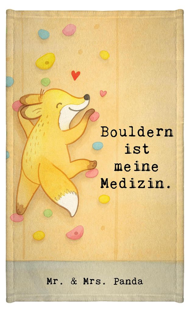 Mr. & Mrs. Panda Handtuch Fuchs Bouldern Design - Weiß - Geschenk, gäste wc, Frotteehandtuch, Klein, Kletterhalle, buntes, Klettern, Boulderhalle