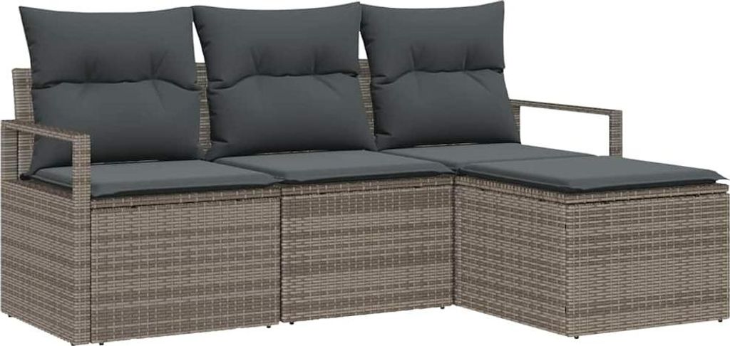 Sofa Set mit Kissen 4 pcs Grau Poly Rattan