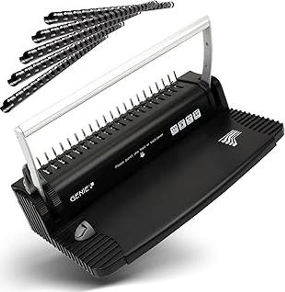 GENIE CB 820 Spiralbindegerät 38cm inkl. 20 Binderücken| Bindegerät Spiralbindung bis 150 Blatt | Bindemaschine mit Stanzfunktion für 8 Blätte...