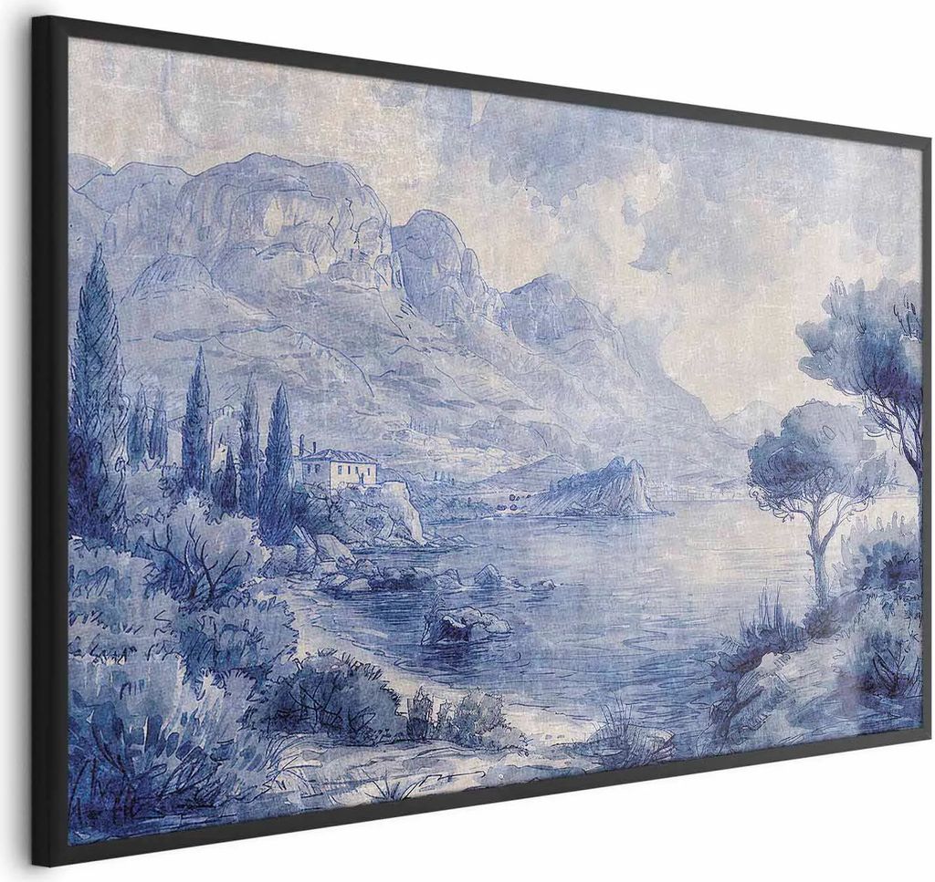 Posterpapier Poster - Blue Bay - Italian Landscape of Lake Como Painted in Blue Ink 30x21 cm Landschaften c-H-10026-ao-a