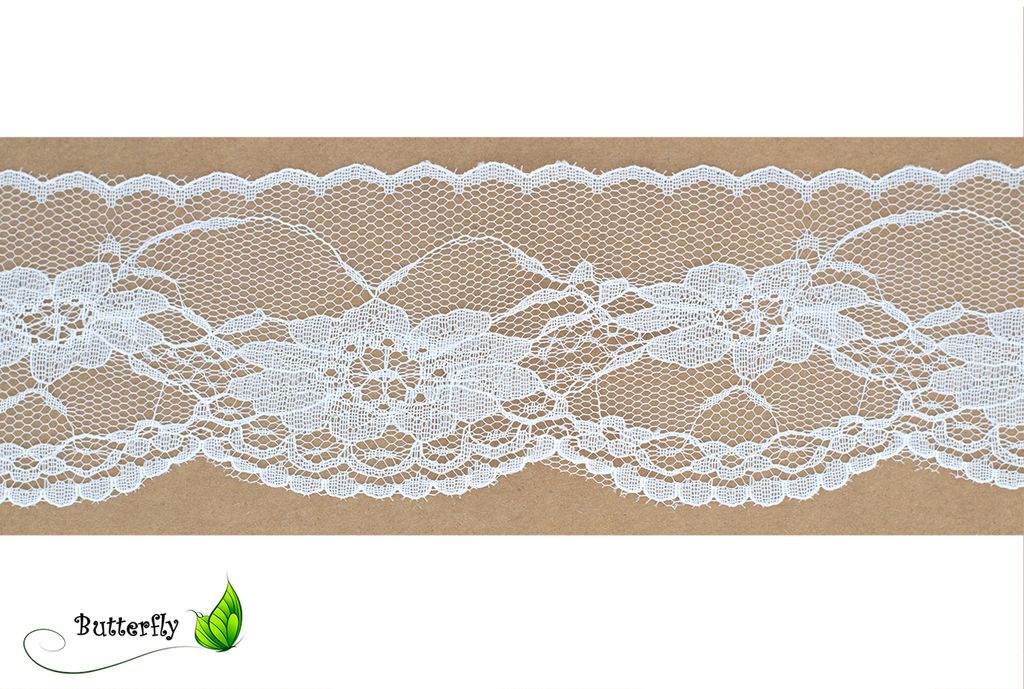 Spitzenband 60mm mit Blumen Motiv 10m Weiß