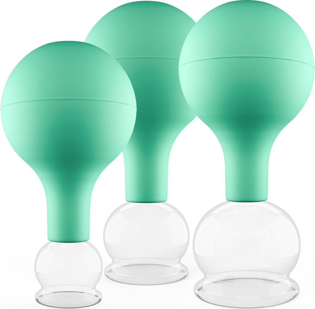 Pulox Schröpfgläser Set aus Echtglas 3 Stück. diverse Größen klein Grün