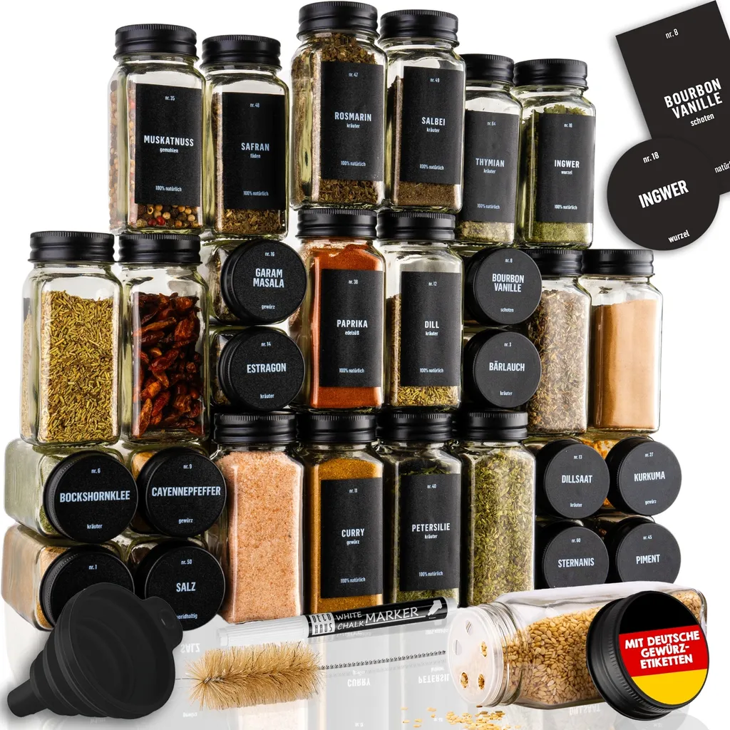 Set Spezie Professionale Deco Haus - 24 Vasetti Vetro Ermetici 120ml