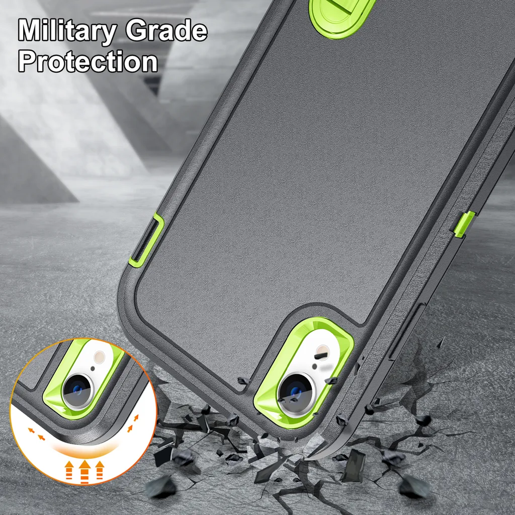 Custodia per iPhone XR Hybrid Custodia protettiva a tre strati robusta e antiurto con supporto Grigio - 7