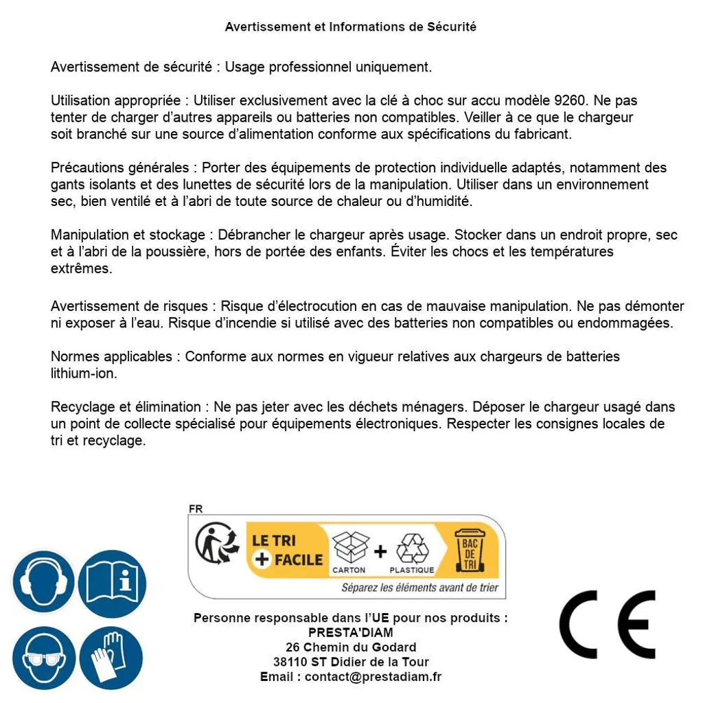 Chargeur Rapide D-Work 9260 pour Clé à Choc sur Accu - Haute Performance - 7