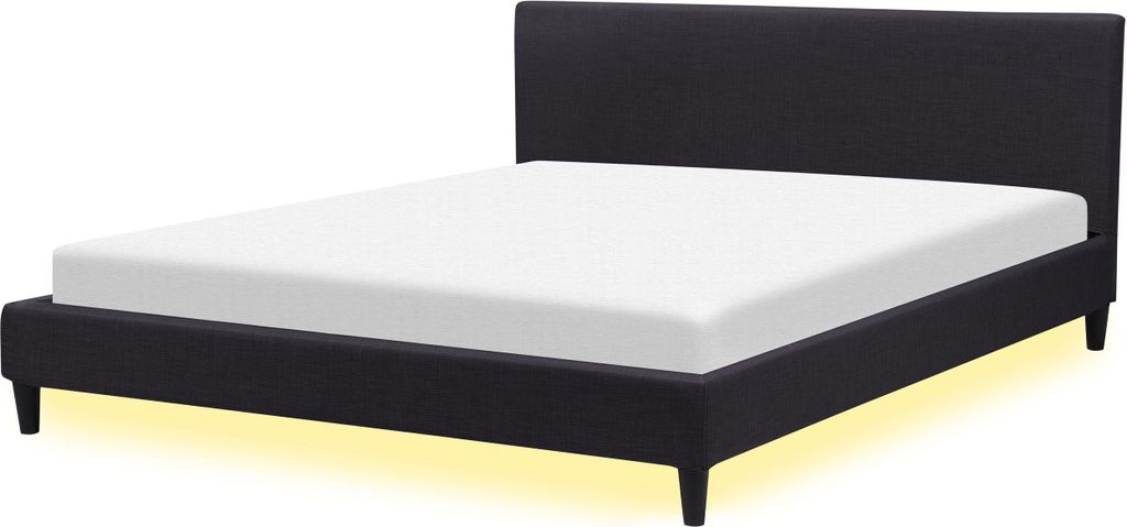 BELIANI Polsterbett Schwarz 180 x 200 cm Leinenoptik LED Beleuchtung Geradlinige Form Klassisch
