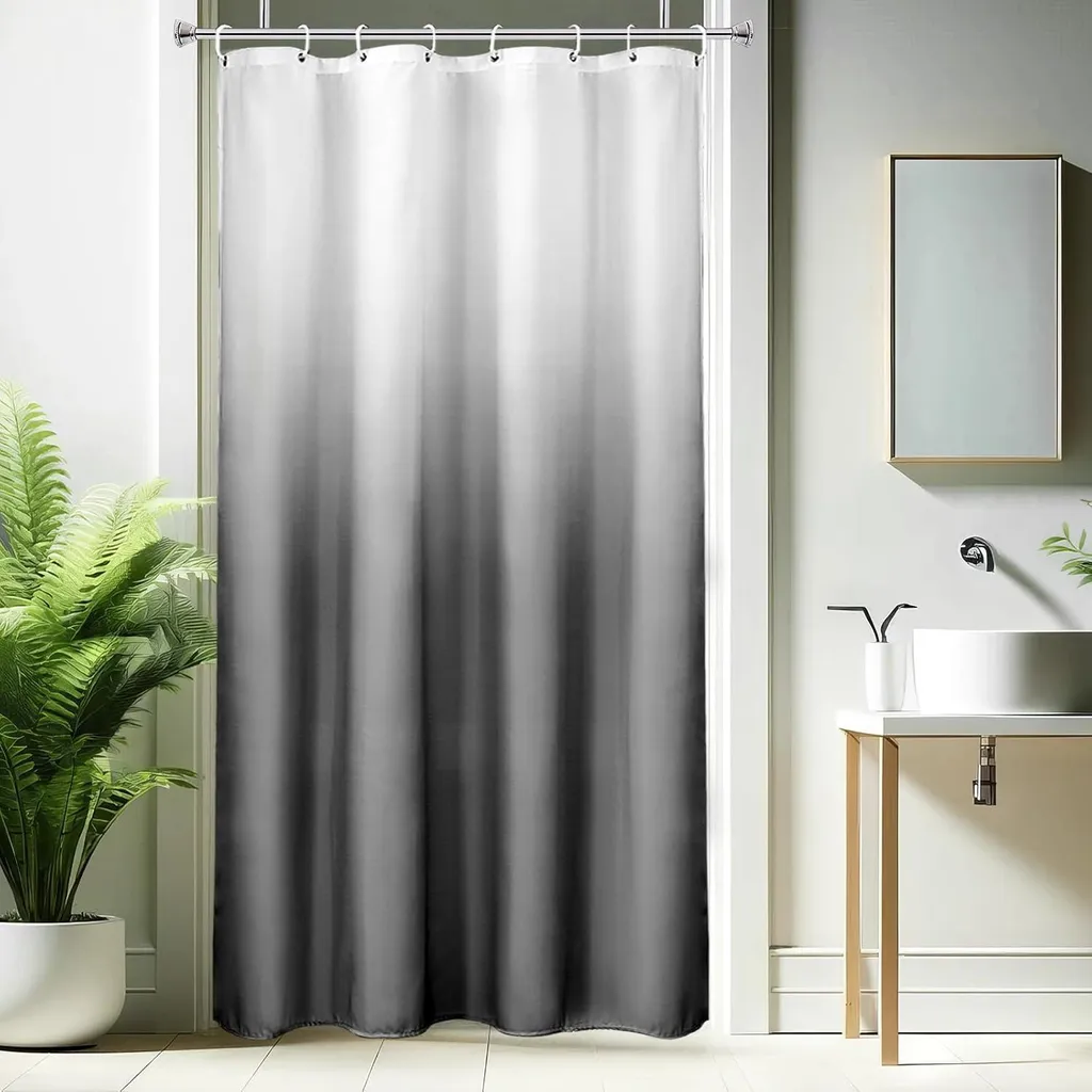 Tenda Doccia 120x200 Tessile Grigio Scuro Impermeabile Moderno 8 Anelli
