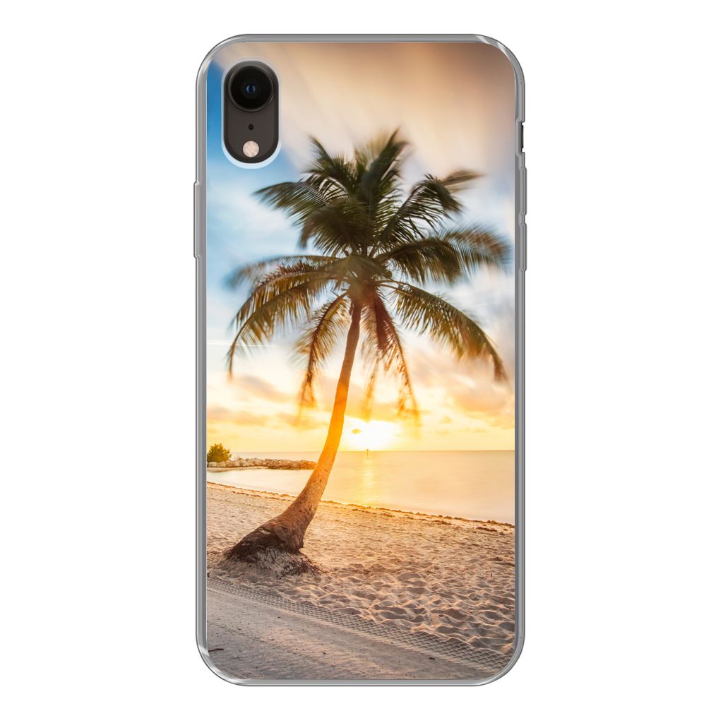 MuchoWow Handyhülle Schutzhülle Hülle für iPhone XR Sonnenuntergang - Strand - Palme Silikon Softcase Handy Hülle - Schutzdeckel
