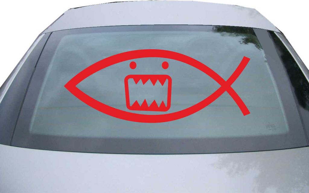 Indigos UG - Aufkleber Heckscheibe & Motorklappe DE2417 - rot - 600x237 mm - Domo Fisch - Auto Scheiben Fenster Heckklappe Tuning Racing JDM - Die cut