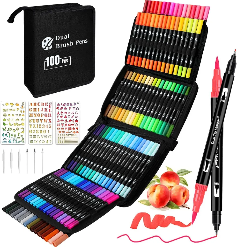 Stylos pinceaux doubles 100 couleurs feutres fins et épais multi-usages