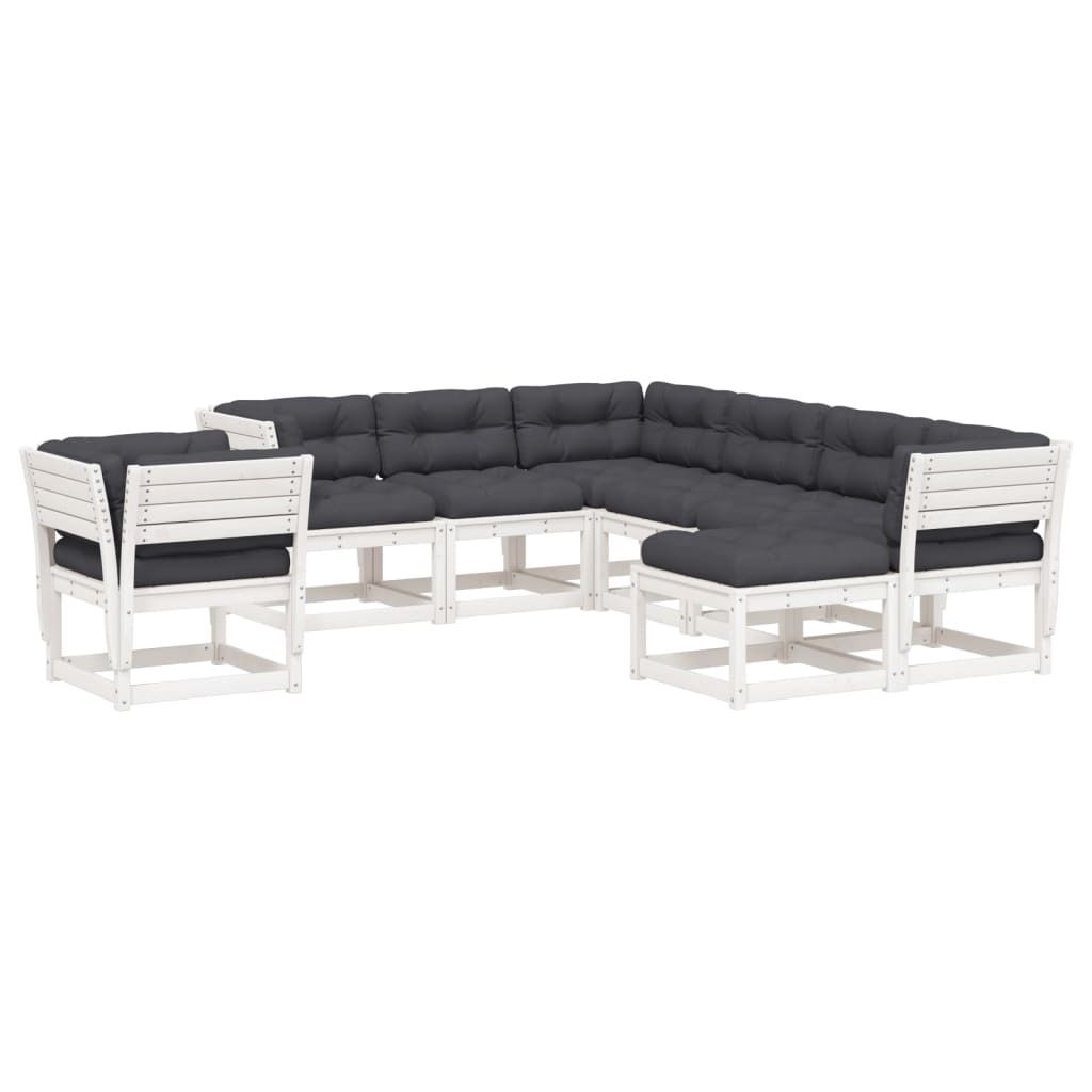 vidaXL 8-tlg. Garten-Lounge-Set mit Kissen Weiß Massivholz Kiefer