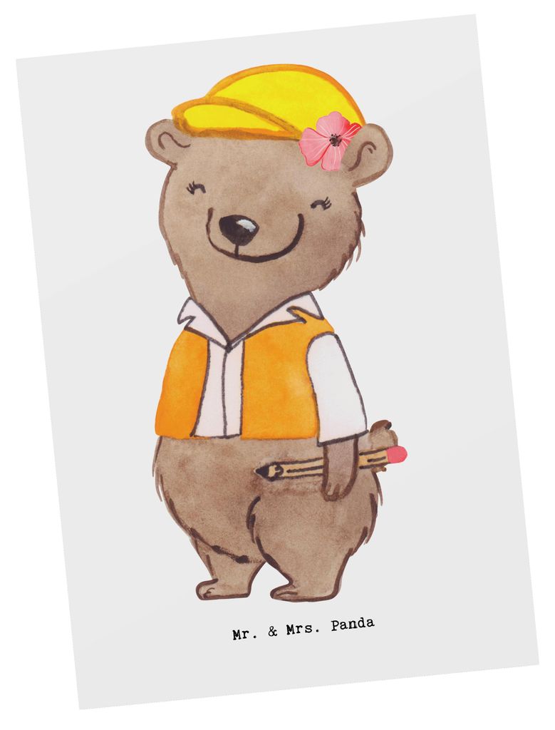Mr. & Mrs. Panda Postkarte Bauingenieurin Herz - Weiß - Geschenk, Baustelle, Postkarten, Studium, Ansichtskarte, Fotokarte, Grußkarte, Ansichtska...