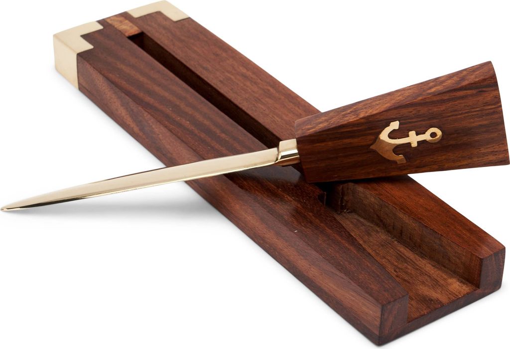 Brieföffner Messing mit Holzgriff 22x5cm Kuvertöffner Produktbild 