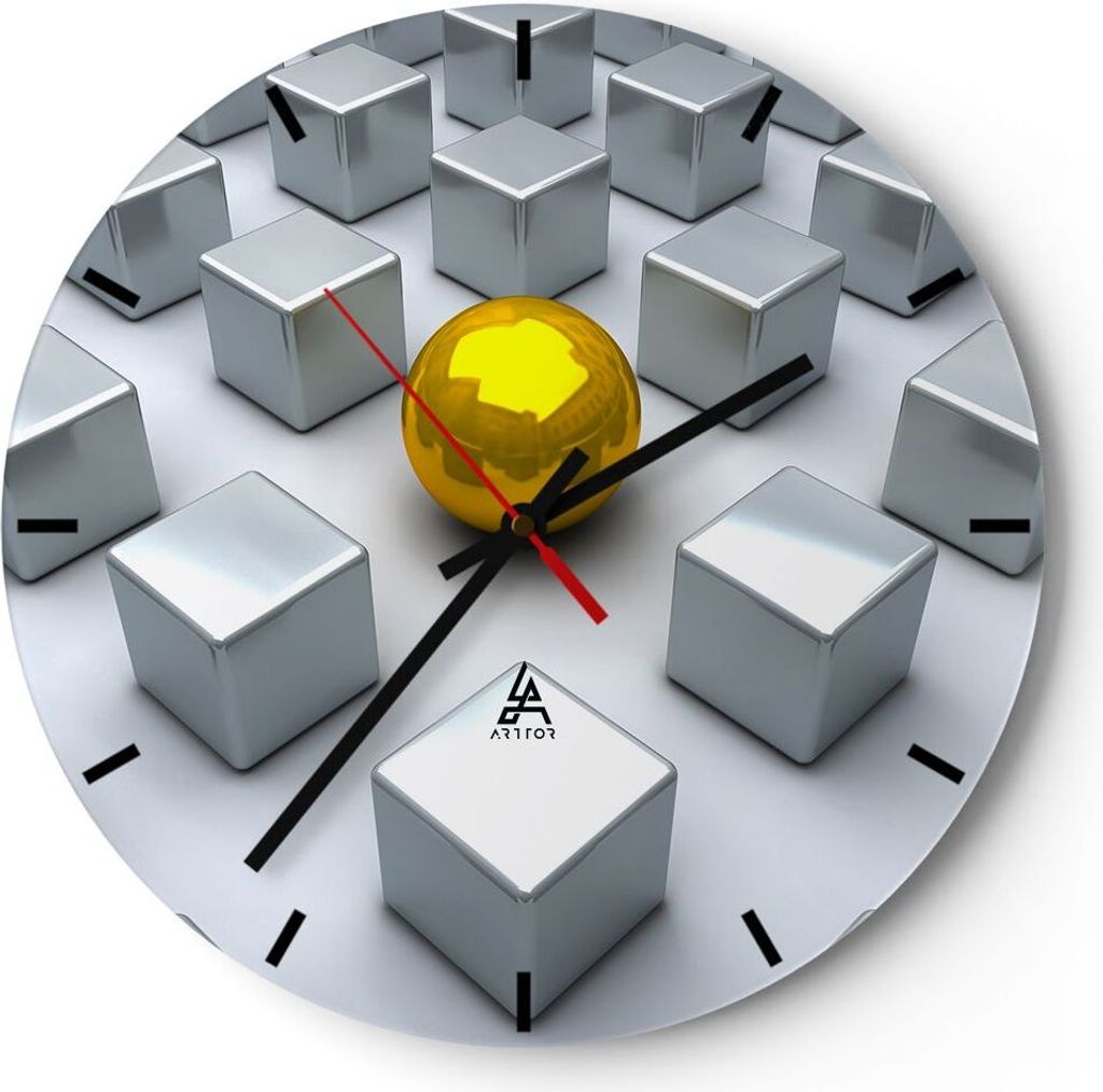 Wanduhr - Rund - Glasuhr - Abstrakt computergrafik würfel - 30x30cm - Schleichendes Uhrwerk - Lautlos - zum Aufhängen bereit - Dekoration Modern ...