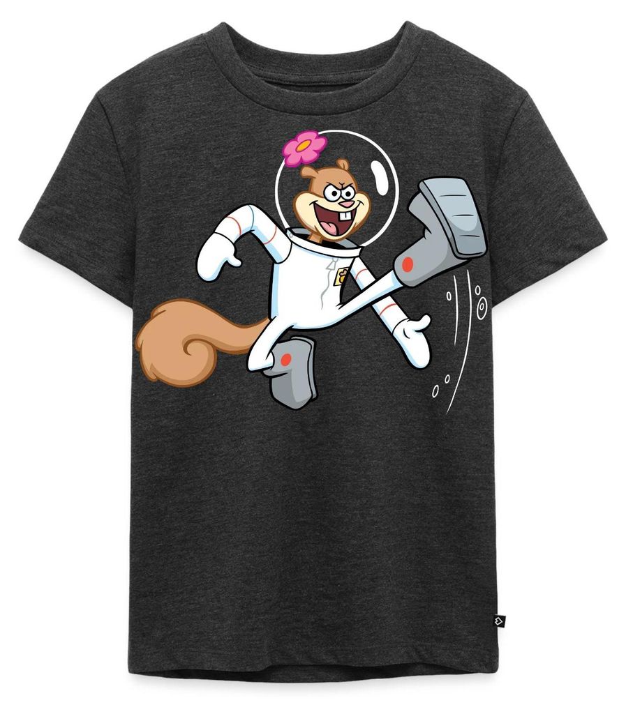 Spreadshirt Spongebob Schwammkopf Sandy Cheeks Design Kinder Premium T-Shirt, 134/140 (8 Jahre), Anthrazit meliert