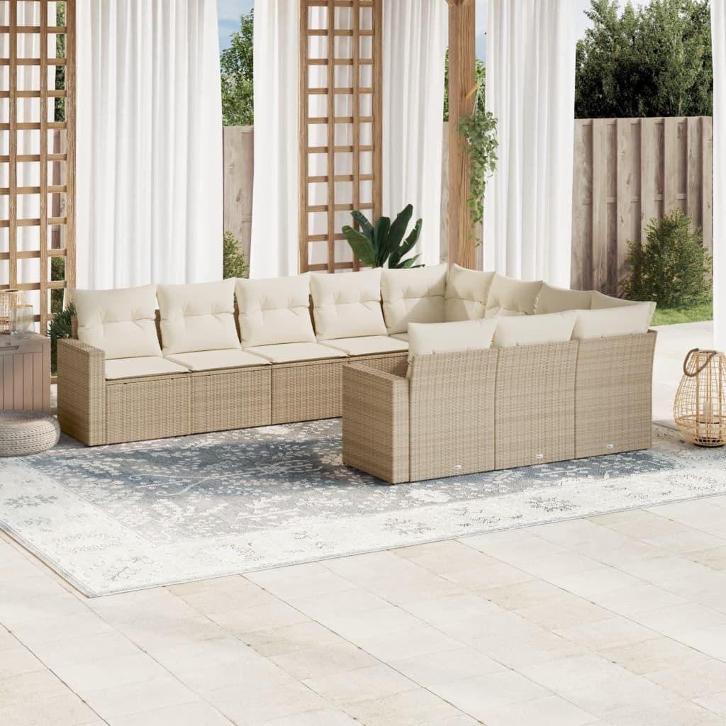 Maison Exclusive - 10-tlg. Garten-Sofagarnitur mit Kissen Beige Poly Rattan