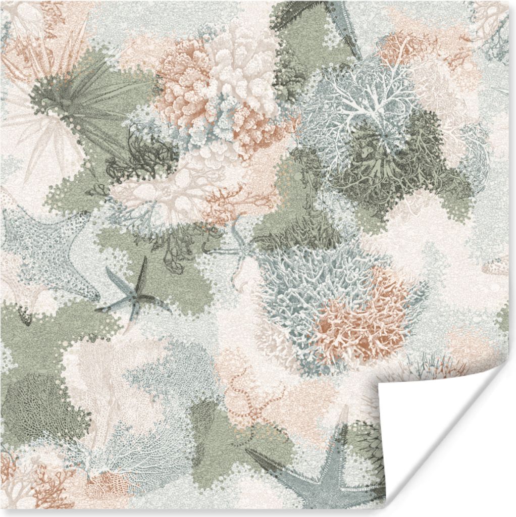 MuchoWow Poster Strand - Koralle - Farben 30x30 cm - Wandposter - Printing