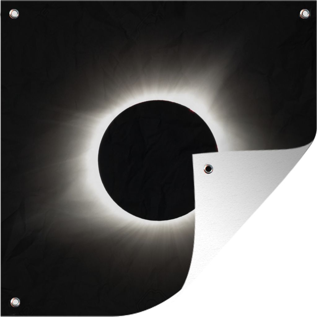 MuchoWow 100x100 cm Outdoor-Poster Gartendeko Sichtschutz Garten Poster für den Garten Totale Sonnenfinsternis mit weißen Lichtstrahlen