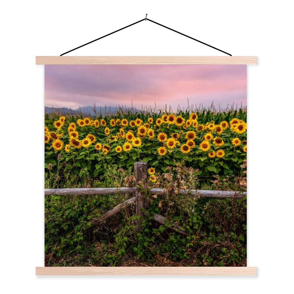 MuchoWow Textilposter Sonnenblume - Blumen - Pflanzen 40x40 cm mit holzfarbenen Rahmen - Posterleiste