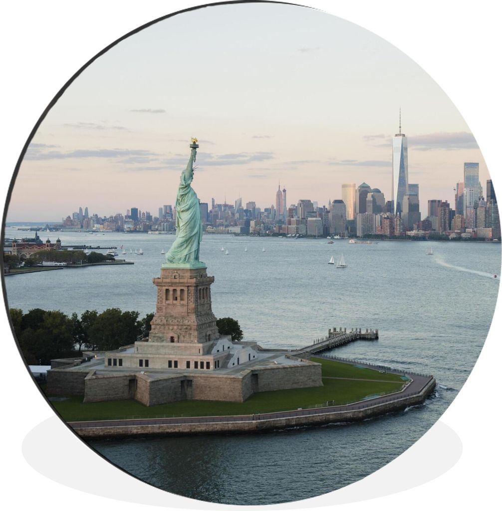 MuchoWow Aluminium Wandkreis New York - Freiheitsstatue - Amerika Ø 90 cm Wanddeko Modern Wohnzimmer - Mauerkreis - Wandbilder - Runde Bild - Bi...