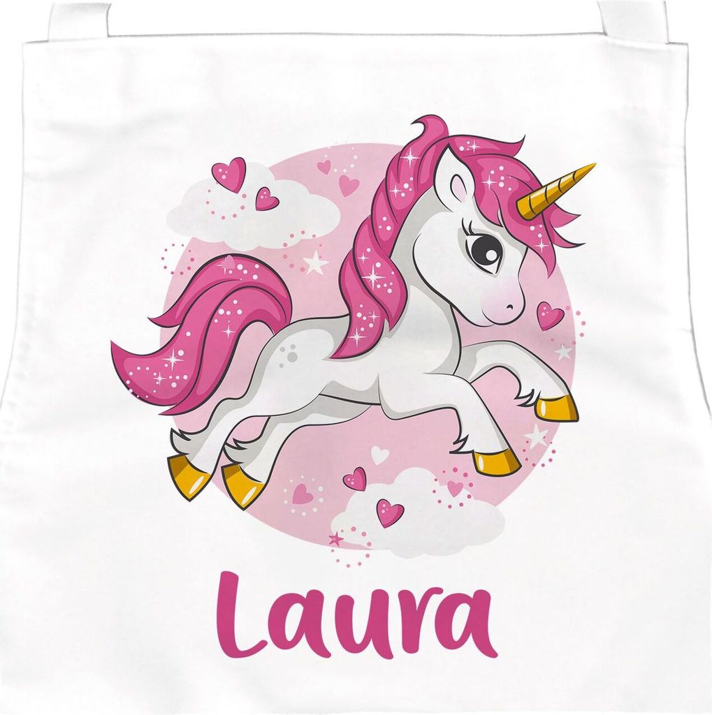 personalisierte Kinderschürze mit Namen Einhorn Küchenschürze Kochschürze/Backschürze Mädchen SpecialMe weiß 6-10 Jahre