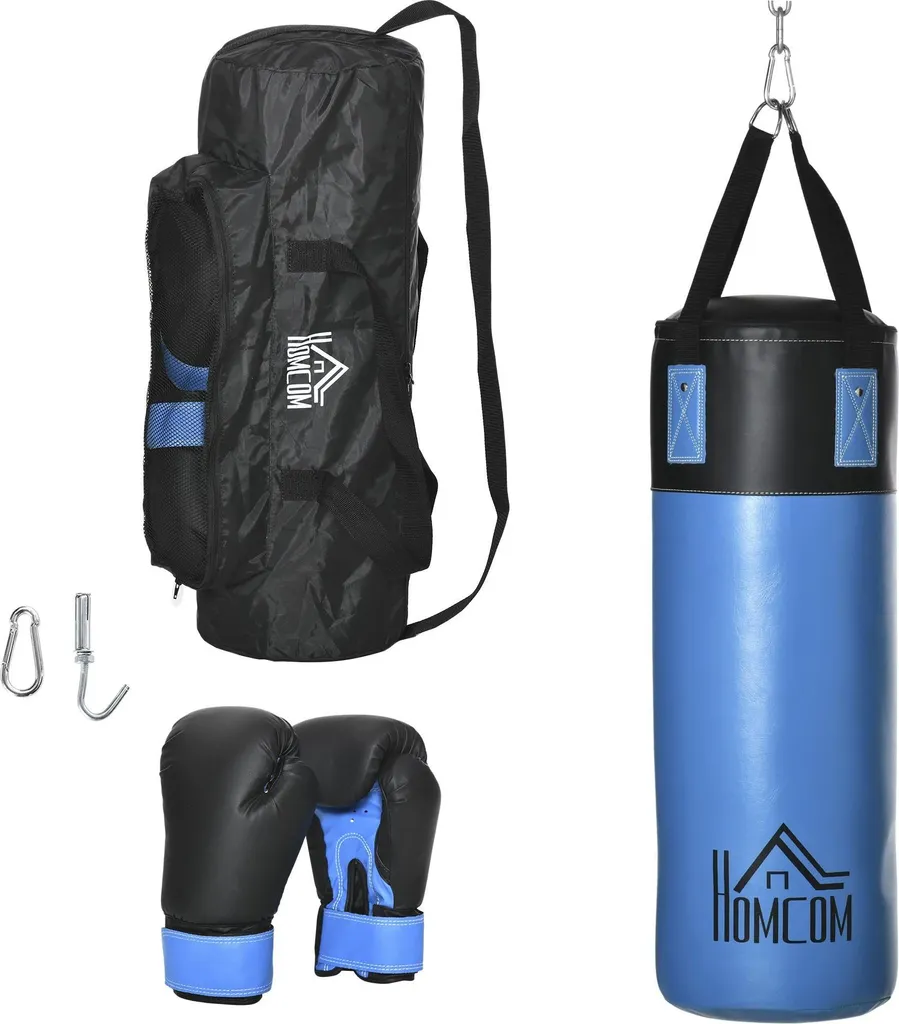 Sac de frappe Ø25 x 102 cm résistant bleu livré avec gants et housse