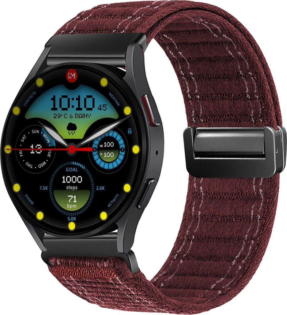 Smartwatch Armband für Samsung Galaxy Watch4 40mm Nylon Textil Band Ersatzband Wechselband Magnetverschluss flexibel atmungsaktiv Rot Weinrot