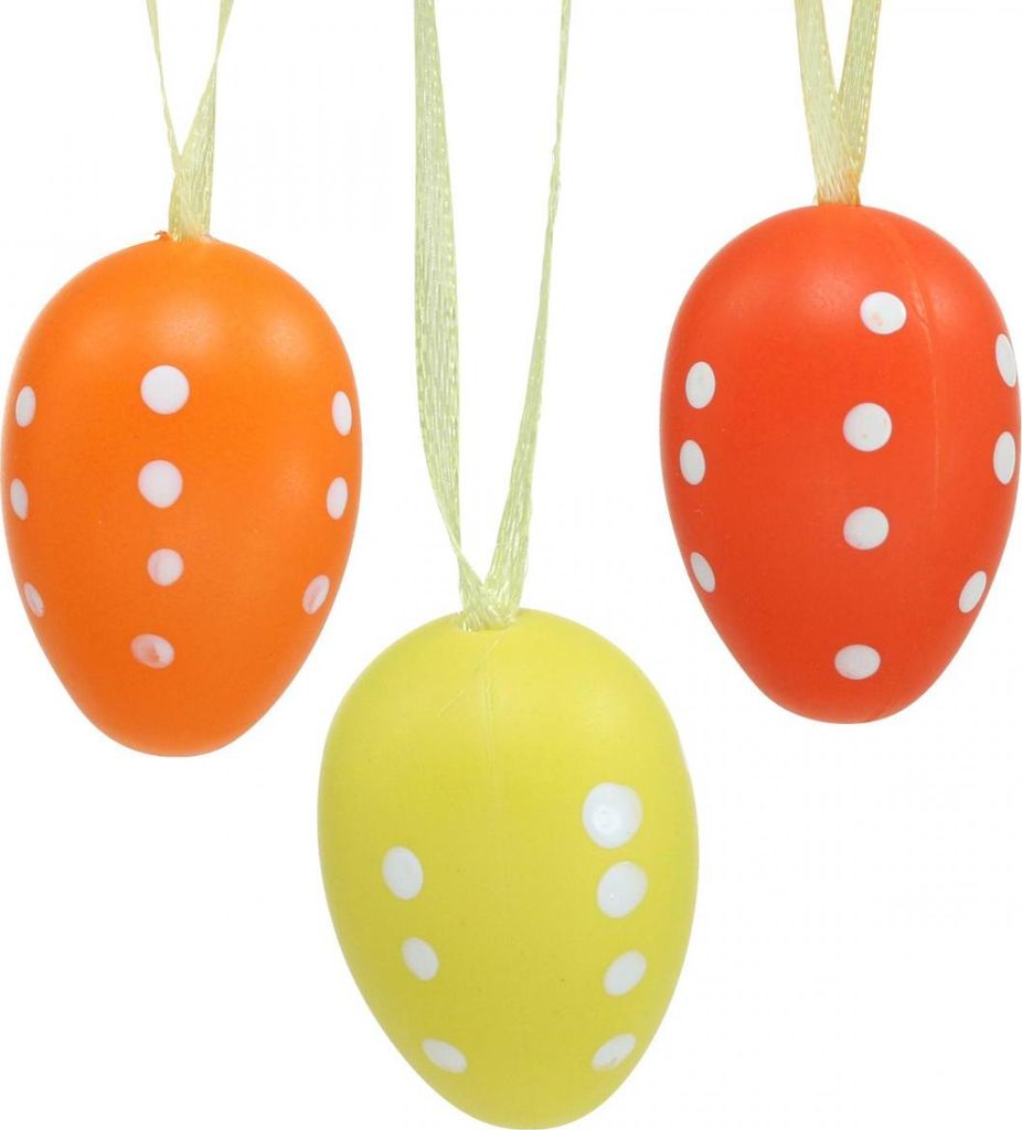 Mini Osterei Aufhängung gepunktet 4cm Dekoration Gelb Rot Orange 24 Stk, 24 Stück