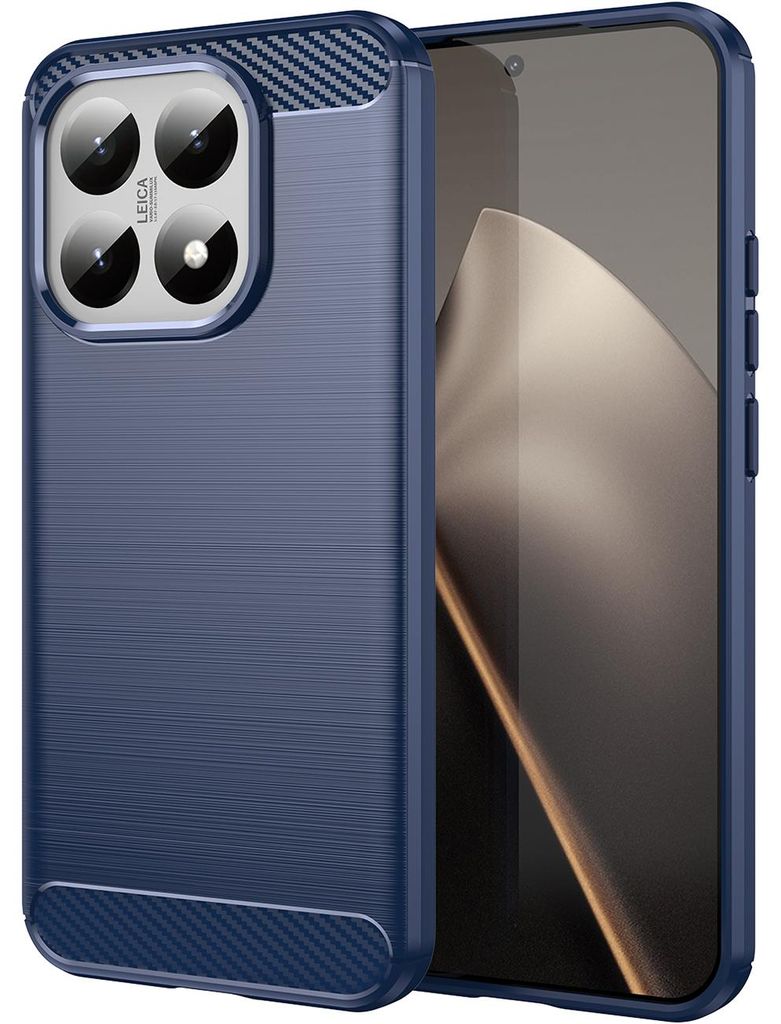 Hülle für Xiaomi 15T, Carbon-Faser TPU Silikon Stoßfest Schutzhülle Blau
