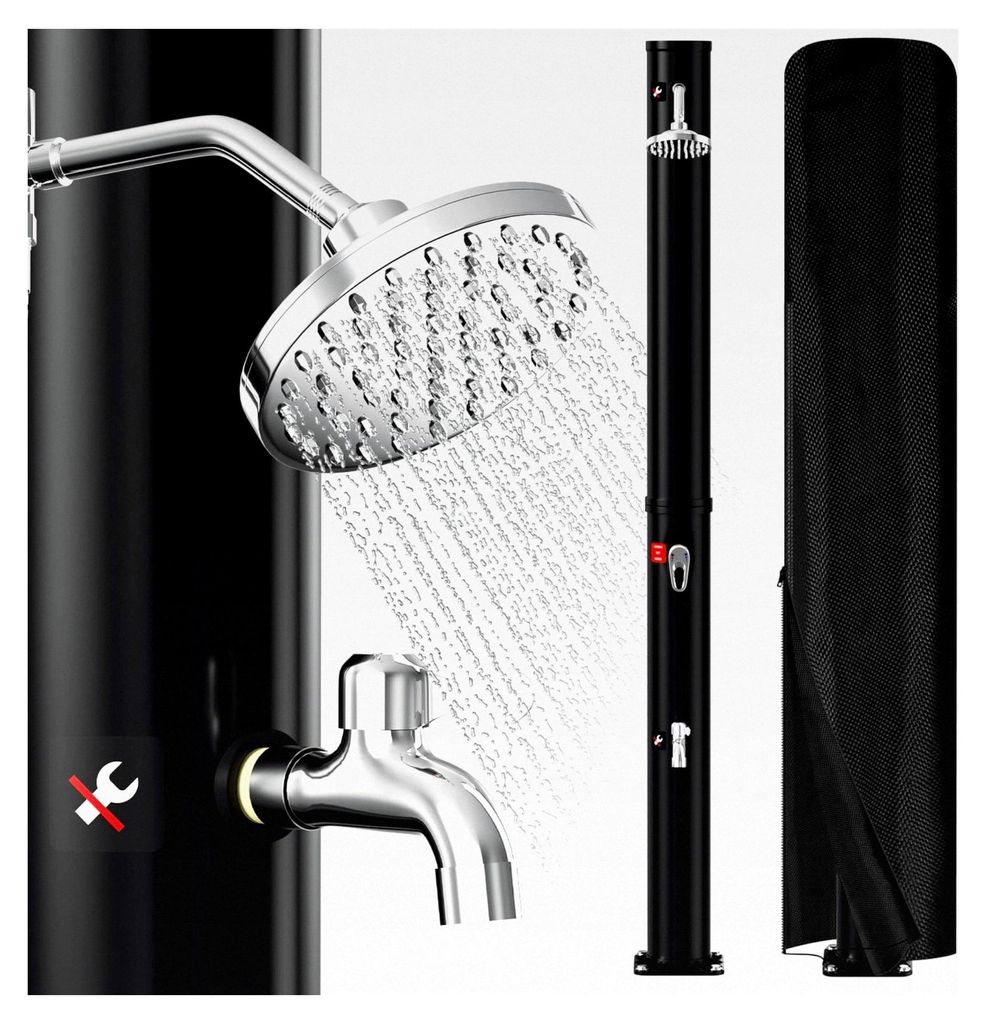 Solardusche 20L für warmes Wasser bis zu 60°C ohne Stromanschluss, geeignet für Garten, Camping mit Fußdusche und schwenkbarem Regenduschkopf, ...