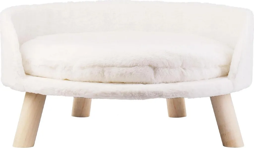 Lettino per gatti, tessuto felpato, gambe in legno massiccio, BIANCO, 40cm