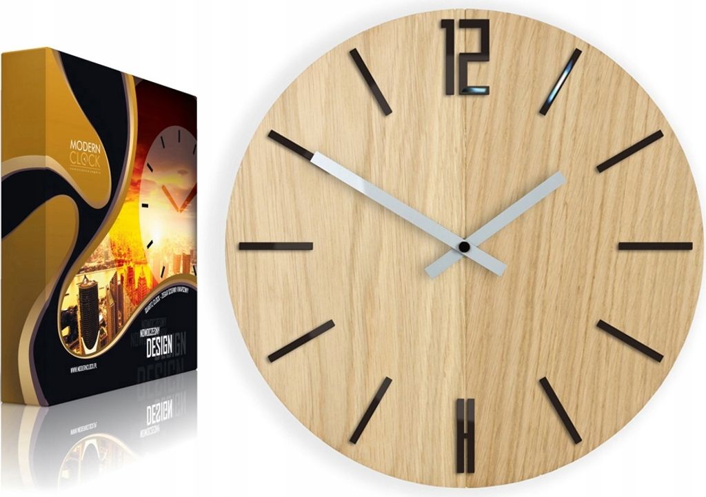 ModernClock, Wanduhr, Wohnzimmer, 33cm, große Wanduhr aus Eiche, Carlo schwarz