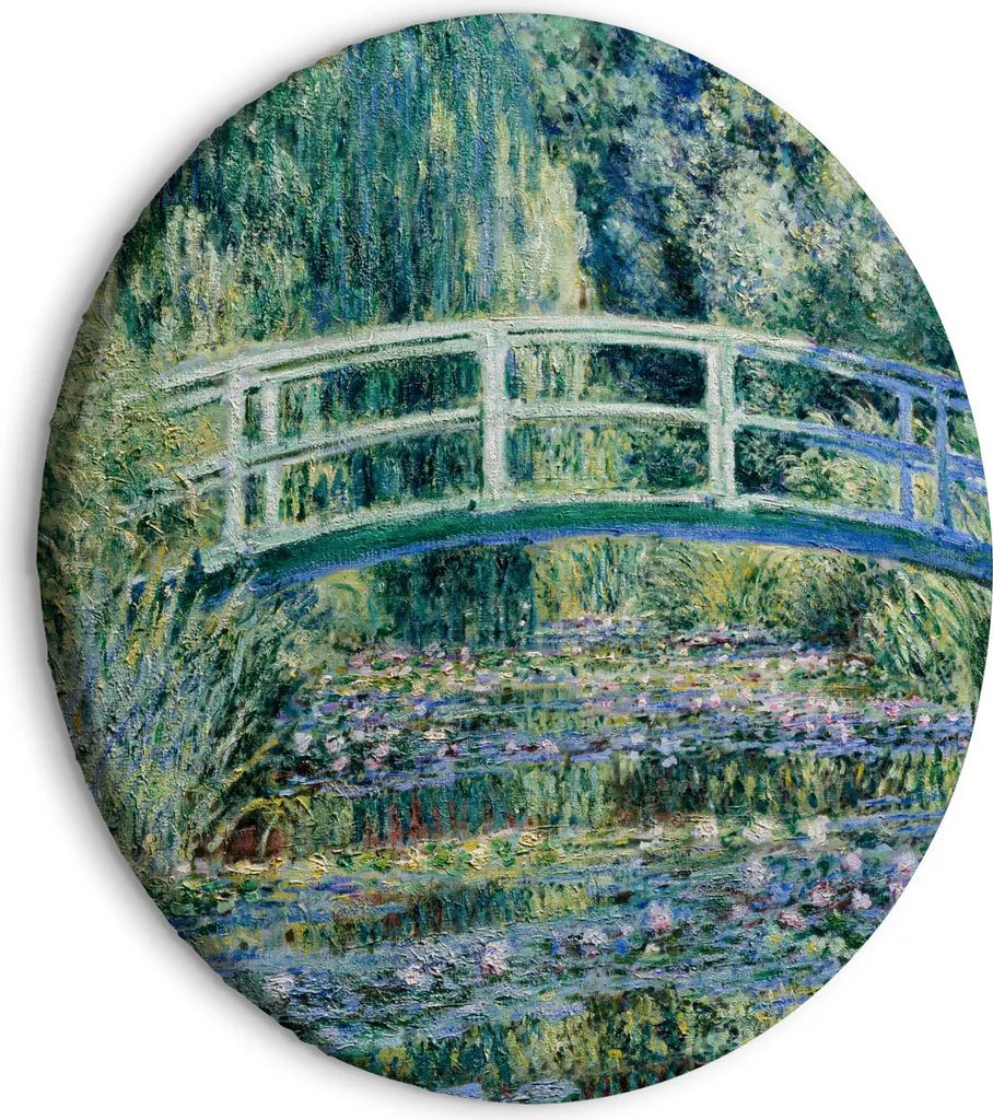 Italienischer Leinwand Rundes Bild - Ponte di Giverny Claude Monet - Paesaggio primaverile di una foresta con un fiume 40x40 cm Reproduktionen l-G-10008-bc-a