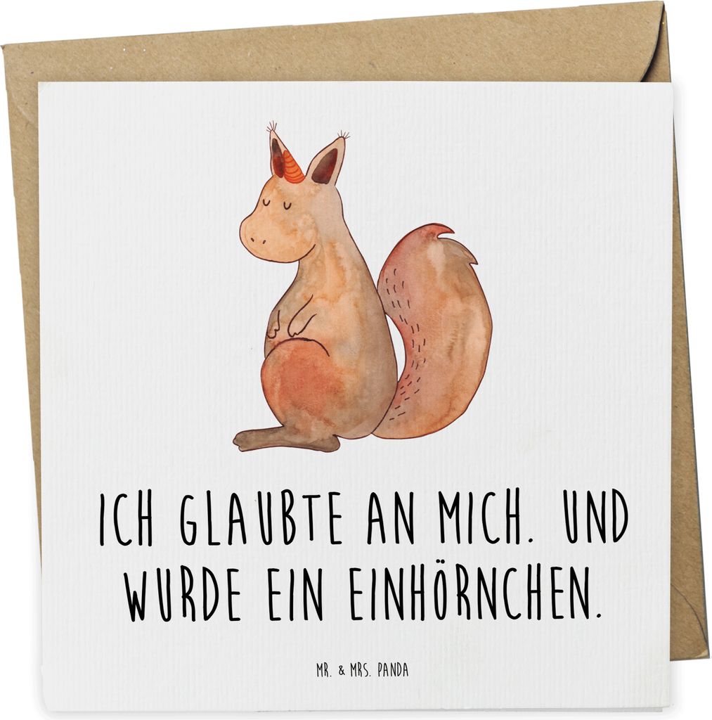 Mr. & Mrs. Panda Glückwunschkarte Einhorn Glauben - Weiß - Geschenk, doppelkarte, Einhörner, Unicorn, anlasskarte, faltkarte, Grußkarte, Klappk...